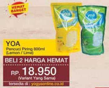 Promo Harga YOA Pencuci Piring Lemon, Lime 800 ml - Yogya