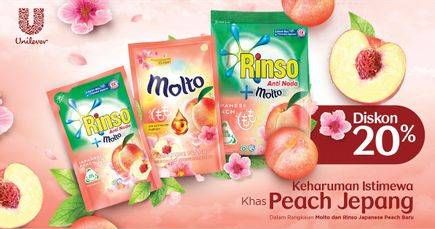 Promo Harga RINSO Molto Liquid Detergent/Molto Detergent Bubuk/MOLTO Pewangi Japanese Peach  - Carrefour