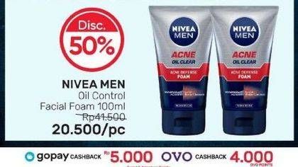 Promo Harga Nivea Men Facial Foam Acne Oil Control 100 ml - Guardian