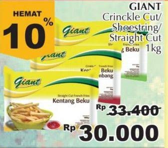Promo Harga GIANT French Fries Crinkle, Straight Cut, Shoestring 1 kg - Giant