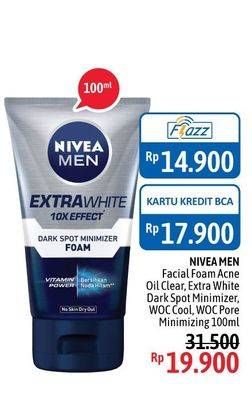 Promo Harga NIVEA MEN Facial Foam White Darkspot, WOC Cool, WOC Pore Min, Acne 100 ml - Alfamidi