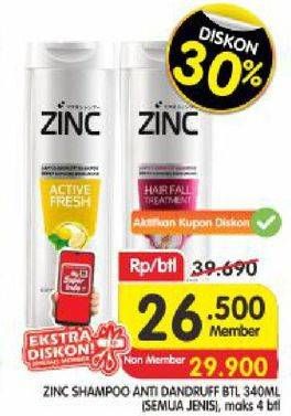 Promo Harga ZINC Shampoo Hair Fall Treatment, Active Fresh Lemon 340 ml - Superindo