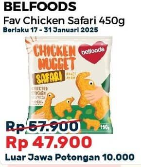 Promo Harga Belfoods Nugget Chicken Nugget Safari 450 gr - Alfamart