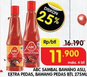 Promo Harga ABC Sambal Bawang Pedas, Asli, Extra Pedas 275 ml - Superindo