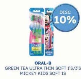 Promo Harga ORAL B Green Tea Ultra Thin Soft 1s/3s, MIckey Kids Soft 1s  - Guardian