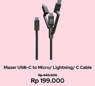 Promo Harga MAZER USB C To Micro, Lightning, C Cable  - Erafone