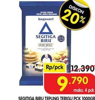 Promo Harga Bogasari Tepung Terigu Segitiga Biru 1000 gr - Superindo