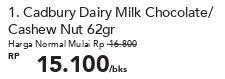 Promo Harga Cadbury Dairy Milk Cashew Nut, Original 62 gr - Carrefour