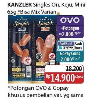 Promo Harga Kanzler Sosis Single Original, Keju, Mini 65 gr - Alfamidi