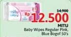 Promo Harga Mitu Baby Wipes Ganti Popok Pink Sweet Rose, Blue Charming Lily 50 pcs - Alfamidi