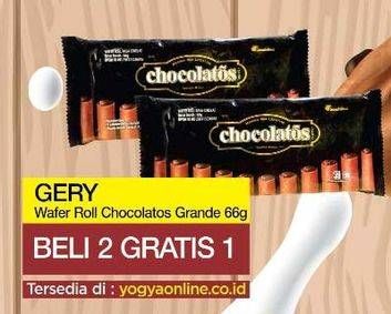 Promo Harga CHOCOLATOS Wafer Roll per 3 pcs 66 gr - Yogya
