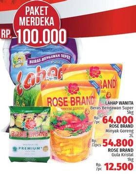 Promo Harga Lahap Wanita Beras + 2 Rose Brand Minyak Goreng+ Rose Brand Gula Kristal  - LotteMart
