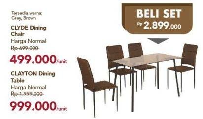 Promo Harga Clayton Dinning Table + Clyde Dinning Chair  - Carrefour