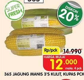 Promo Harga 365 Jagung Manis Kulit, Kupas 3 pcs - Superindo