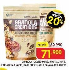 Promo Harga Hundred Seeds Toasted Muesli Granola Creations Fruits Nuts, CinnamonRaisin, Dark Choco Banana 400 gr - Superindo