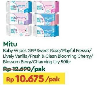 Promo Harga Mitu Baby Wipes Ganti Popok Pink Sweet Rose, Purple Playful Fressia, White Lively Vanilla, Blue Charming Lily 50 pcs - TIP TOP