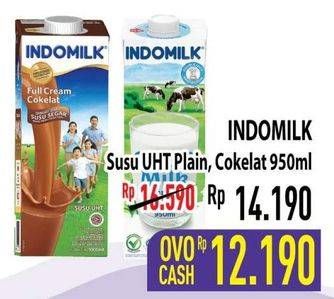 Promo Harga INDOMILK Susu UHT Full Cream Plain, Cokelat 950 ml - Hypermart