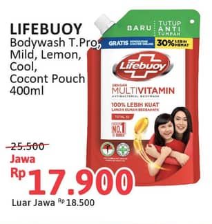 Promo Harga Lifebuoy Body Wash Total 10, Mild Care, Lemon Fresh, Cool Fresh, Coconut Fresh 400 ml - Alfamidi