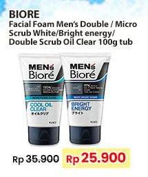 Promo Harga Biore Mens Facial Foam Double Scrub Cool Oil Clear, Double Scrub White Energy 100 gr - Indomaret
