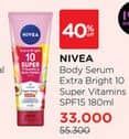 Promo Harga Nivea Extra Bright 10 Super Vitamins & Skin Food Serum 180 ml - Watsons