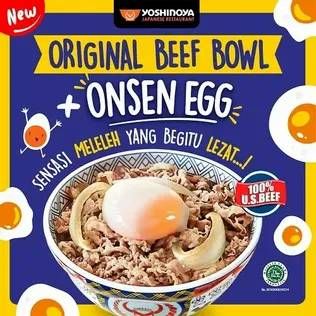 Promo Harga Yoshinoya Original Beef Bowl (R) + Onsen Egg  - Yoshinoya