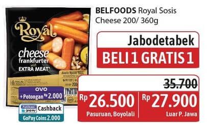 Promo Harga Belfoods Royal Sausages Cheese Frankfurter 200 gr - Alfamidi