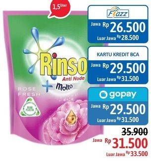 Promo Harga RINSO Anti Noda + Molto Liquid Detergent 1500 ml - Alfamidi