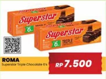 Promo Harga Roma Superstar Wafer Triple Chocolate per 6 pcs 18 gr - Yogya