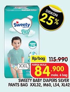 Promo Harga Sweety Silver Pants XXL32, M60, L54, XL42 32 pcs - Superindo