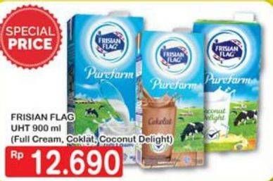 Promo Harga FRISIAN FLAG Susu UHT Purefarm Full Cream, Coklat, Coconut Deligh 900 ml - Hypermart