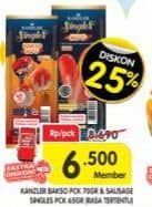 Kanzler Kanzler Singles Bakso/Sausage  Diskon 25%, Harga Promo Rp6.500, Harga Normal Rp8.690, Khusus Member