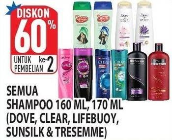 Promo Harga DOVE/ CLEAR/ LIFEBUOY/ SUNSILK/ TRESEMME Shampoo 160-170 mL  - Hypermart