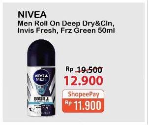 Promo Harga NIVEA MEN Deo Roll On Black White Invisible Fresh, Deep, Cool Kick 50 ml - Alfamart