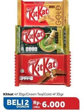 Promo Harga KIT KAT Chocolate 4 Fingers Original, Green Tea, Gold per 2 bungkus 35 gr - Carrefour