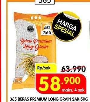 Promo Harga 365 Beras Premium Long Grain 5000 gr - Superindo