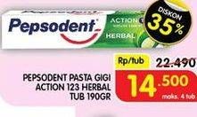 Promo Harga PEPSODENT Pasta Gigi Action 123 Herbal 190 gr - Superindo