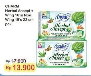 Promo Harga Charm Herbal Ansept+ NonWing 23cm, Wing 23cm 16 pcs - Indomaret