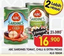 Promo Harga ABC Sardines Saus Tomat, Saus Cabai, Saus Ekstra Pedas 155 gr - Superindo
