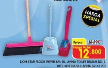 Promo Harga Lion Star Floor Wiper BM-10, Livina Toilet Brush BO-2, Kitchen Brush Livina BR-41 pcs  - Superindo