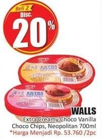 Promo Harga WALLS Ice Cream Chocolate Vanilla With Chocolate Chip, Neopolitana per 2 box 700 ml - Hari Hari