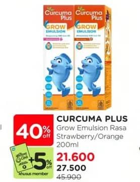 Promo Harga Curcuma Plus Emulsion Suplemen Makanan Strawberry, Jeruk 200 ml - Watsons