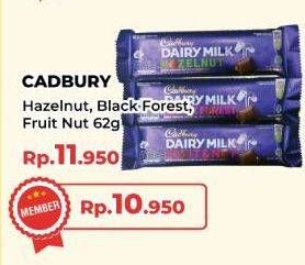 Promo Harga Cadbury Dairy Milk Hazelnut, Black Forest, Fruit Nut 62 gr - Yogya