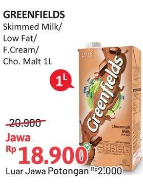 Promo Harga GREENFIELDS Fresh Milk Choco Malt, Full Cream, Low Fat, Skimmed Milk 1000 ml - Alfamidi