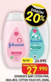 Promo Harga Johnsons Baby Lotion Reguler Pink, Milk + Rice, CottonTouch 200 ml - Superindo
