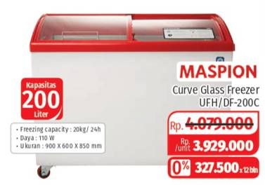 Promo Harga MASPION UFH-200C Chest Freezer 1 pcs - Lotte Grosir