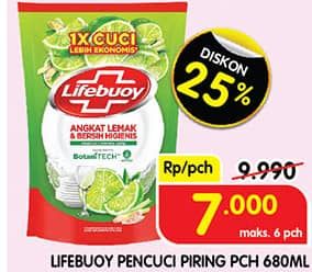 Lifebuoy Pencuci Piring 680 ml Diskon 29%, Harga Promo Rp7.000, Harga Normal Rp9.990, Maks 6 Pch