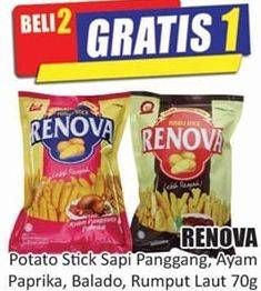 Promo Harga RENOVA Potato Stick Ayan Panggang Paprika, Balado, Rumput Laut, Sapi Panggang 70 gr - Hari Hari
