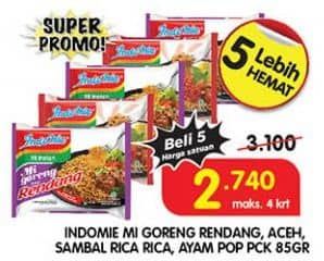 Promo Harga Indomie Mi Goreng Rendang, Aceh, Sambal Rica Rica, Ayam Pop 85 gr - Superindo