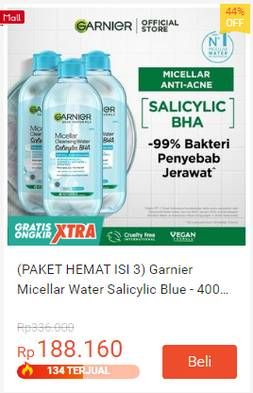 Promo Harga Garnier Micellar Water Salicylic BHA 400 ml - Shopee