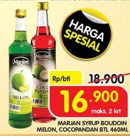 Promo Harga MARJAN Syrup Boudoin Melon, Cocopandan 460 ml - Superindo